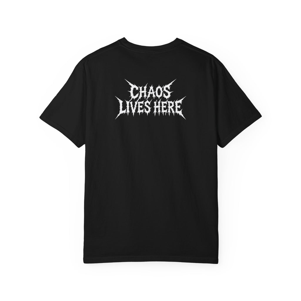 Chaos Lives Here Graphic T-Shirt — Punk Rock Chest Logo Tee
