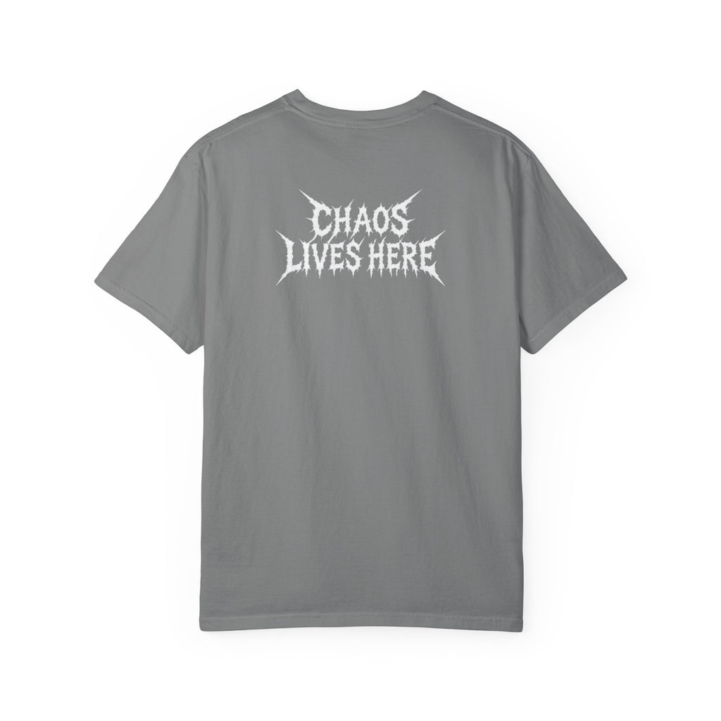 Chaos Lives Here Graphic T-Shirt — Punk Rock Chest Logo Tee